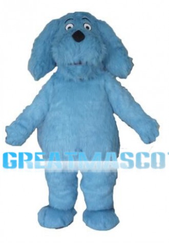 Long Fur Blue Dog Mascot Adult Costume