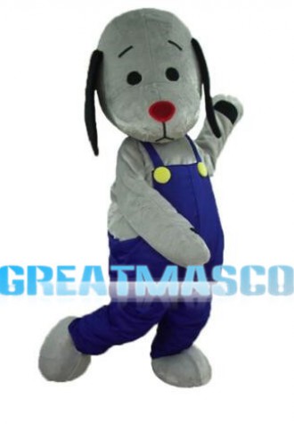 Cute Cartoon Grey Hound Dog Mascot Costume Wearing Blue Overalls