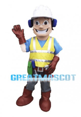 Smiling Repairman With Tools Mascot Costume 