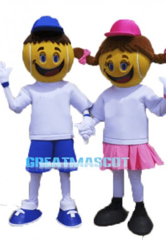 Polite Cartoon Tennis Boy And Tennis Girl Mascot Adult Costume