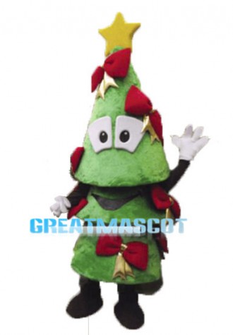 Lovely Cartoon Red Bow Christmas Tree Mascot Costume