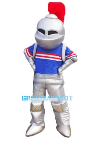 Cartoon Spartan Silver Knight Mascot Costume 
