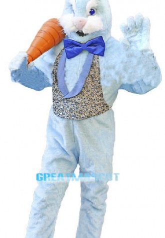 Blue Easter Bunny Mascot Costume With Carrot