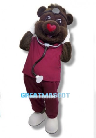Cute Brown Bear Doctor Mascot Costume