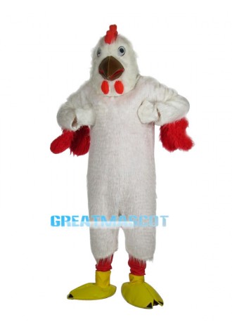 White Rooster Long Fur Mascot Costume 