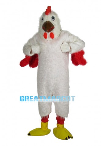 White Rooster Long Fur Mascot Costume 