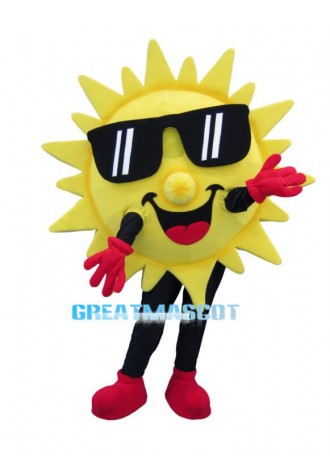 Smiling Cartoon Sun Mascot Costume With Sunglasses