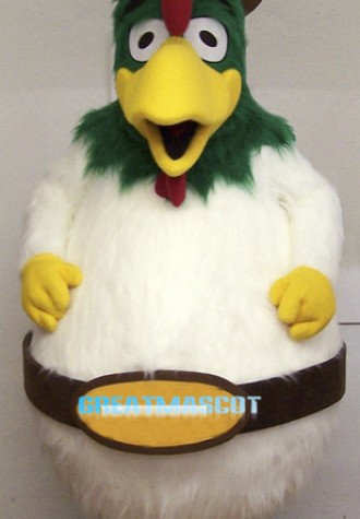 Long Fur Green Head Rooster Mascot Costume
