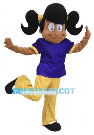 Friendly Black Girl Mascot Costume 