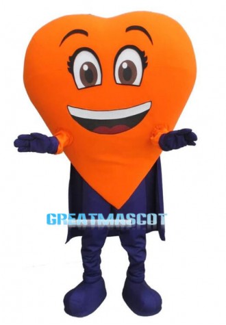 Cartoon Orange Heart Superhero Mascot Costume