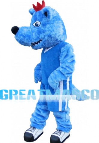 Fierce Blue Wolf With Red Crown Sports School Mascot Costume