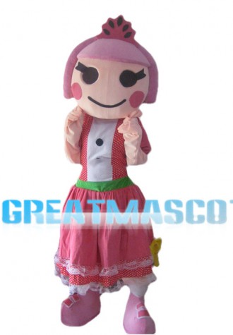 Happy Smiling Girl With Pink Hair Mascot Costume