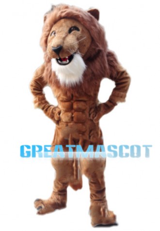 Elated Muscle Lion Mascot Costume