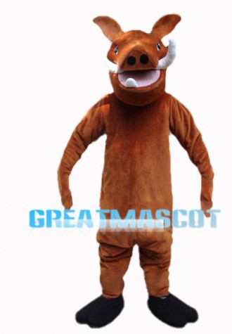 Skinny Wild Boar With Fangs Mascot Costume