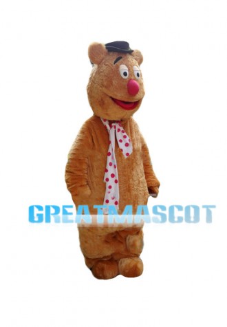 Likable Bear With Polka Dot Scarf Mascot Costume