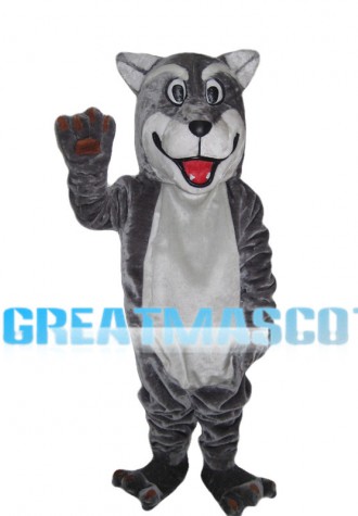 Grey Wolf With Open Mouth Mascot Costume