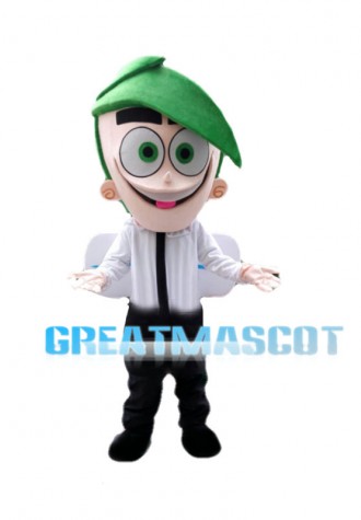 Little Boy With Exaggerated Green Hair Mascot Costume