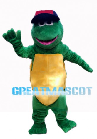 Green Turle With Baseball Cap Mascot Costume