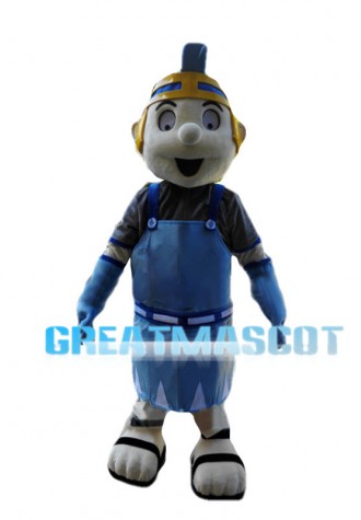 Craftsman Wearing Blue Apron Mascot Costume