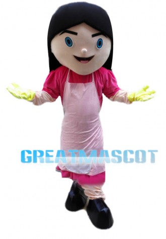 Female Cleaner With Apron Mascot Costume