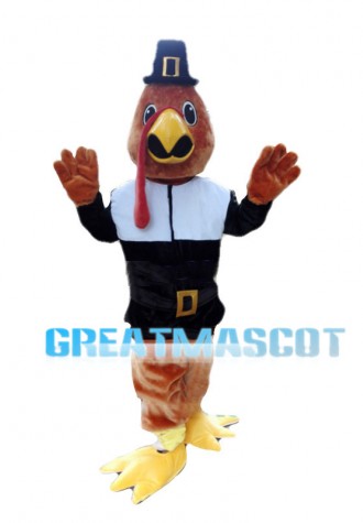 Brown Chicken Wearing Motorcycle Suit Mascot Costume