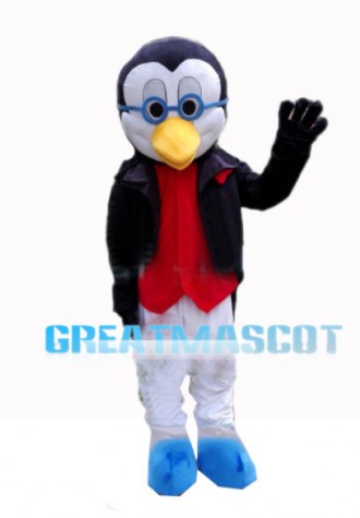 Wise Penguin With Jacket Mascot Costume