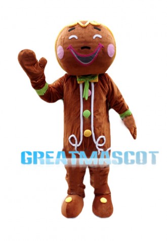 Happy Gingerbread Man With Pink Blush Mascot Costume