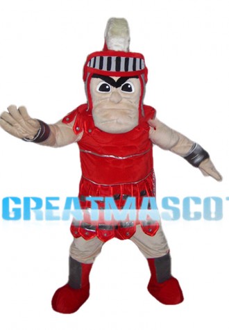 Brave Soldier In Red Armor Mascot Costume