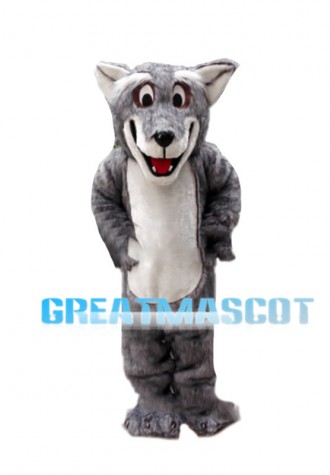 Thrilled Old Grey Wolf Mascot Costume