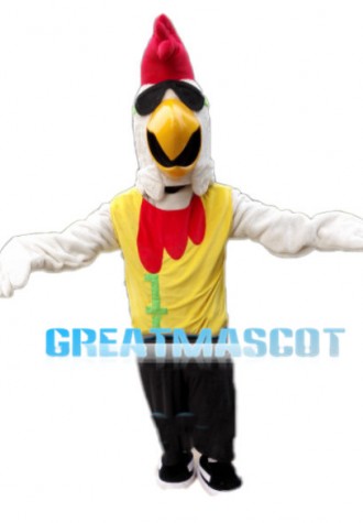 Majestic Cock Wearing Yellow Top Mascot Costume