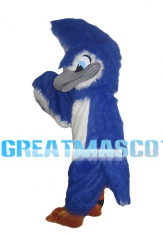 Plush Long Fur Blue Eagle Mascot Costume