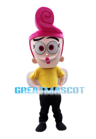 Lady With Pink Curly Hair Mascot Costume