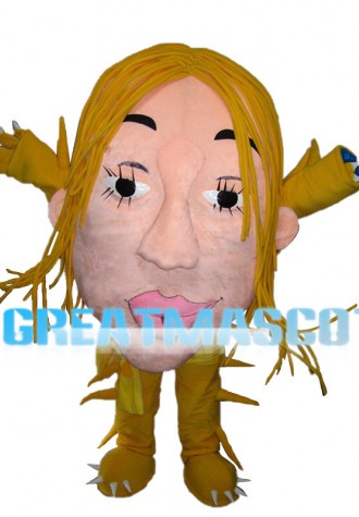 Big Face Monster With Yellow Hair Mascot Costume