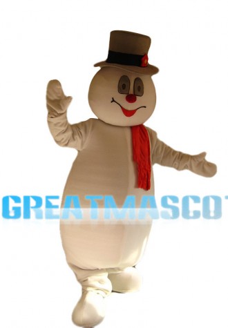 Lively Snowman With Brown Hat Mascot Costume