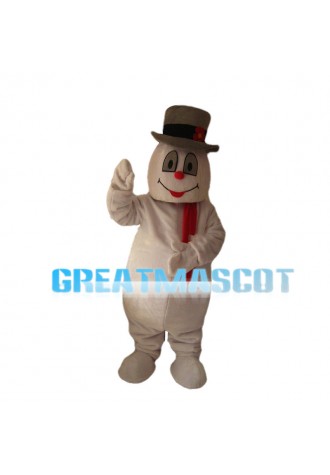 Lively Snowman With Brown Hat Mascot Costume