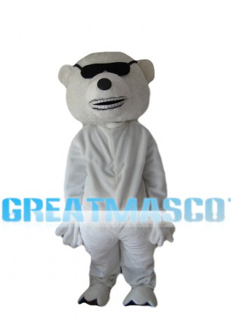 Polar Bear With Black Blindfold Mascot Costume