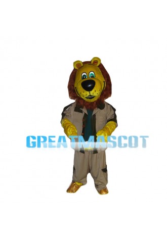 Yellow Lion In Tooling Jacket Mascot Costume