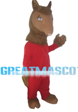 Brown Fawn In Red Set Mascot Costume