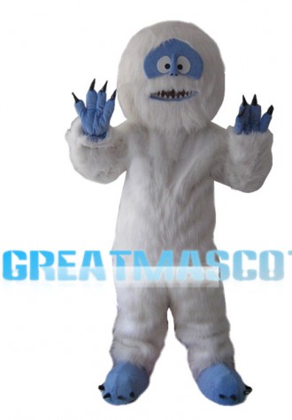White Furry Monster With Blue Face Mascot Costume