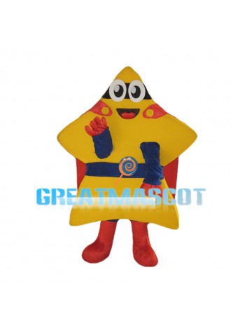 Yellow Star Mascot Costume Tied With Blue Belt