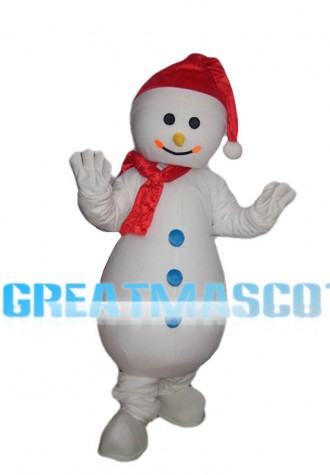 Polite Snowman With Blue Buttons Mascot Costume