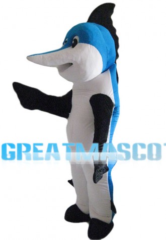 Blue Dolphin With Black Fin Mascot Costume