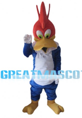 Blue Chicken With Pointy Cockscomb Mascot Costume