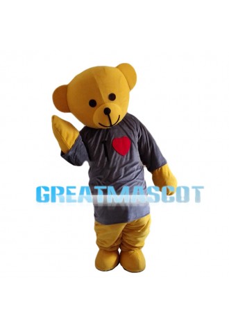 Yellow Bear In Grey Shirt Mascot Costume