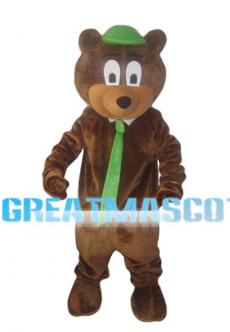 Cute Bear With Green Tie Mascot Costume