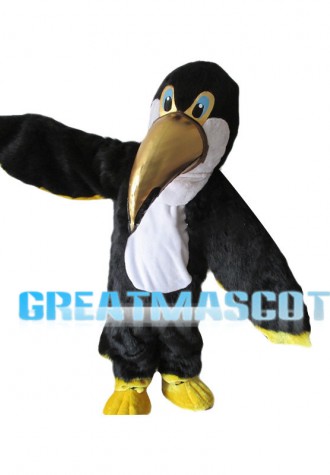 Black Toucan With Golden Beak Mascot Costume