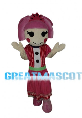 Pink Hair Girl With Polka Dot Dress Mascot Costume