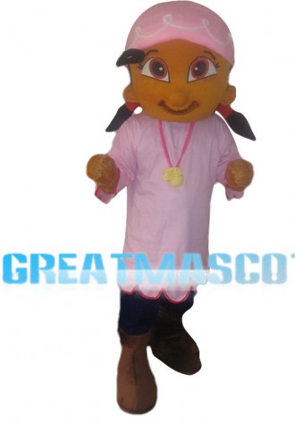 Black Girl With Pink Scarf Mascot Costume