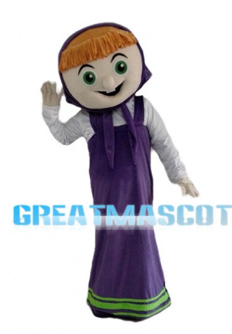 Good-hearted Woman In Purple Dress Mascot Costume
