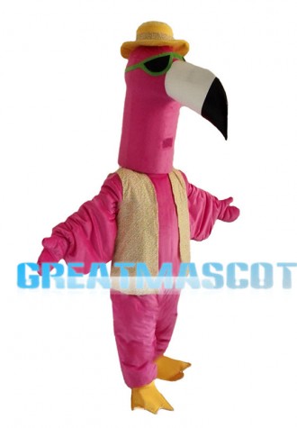 Pink Ostrich Wearing Sunglasses Mascot Costume